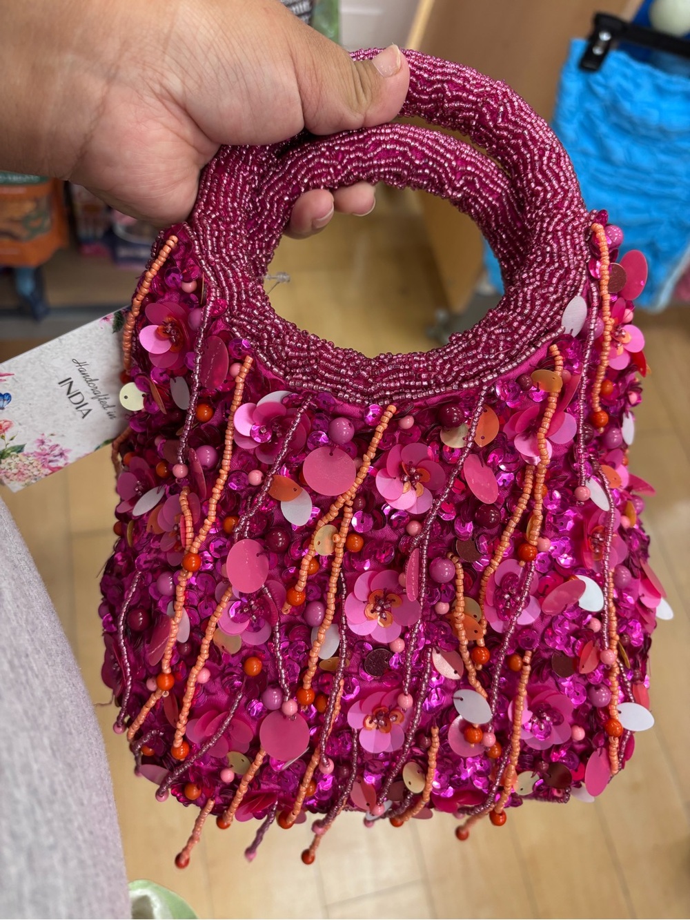 T.J.Maxx Fuchsia Pink Sequin Beaded Evening Shoulder Bag
